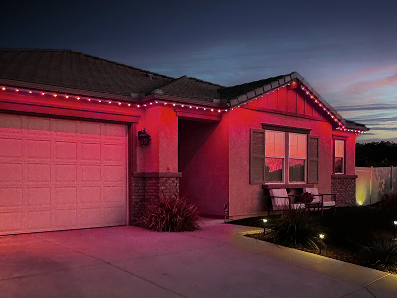 Evening permanent holiday lighting install