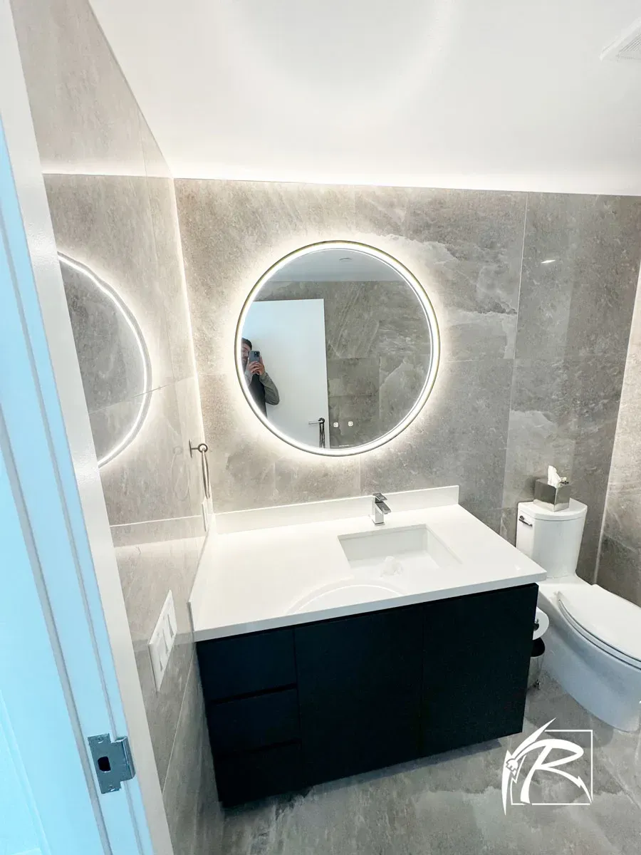 LED backlit mirror installation by Raceway Electric