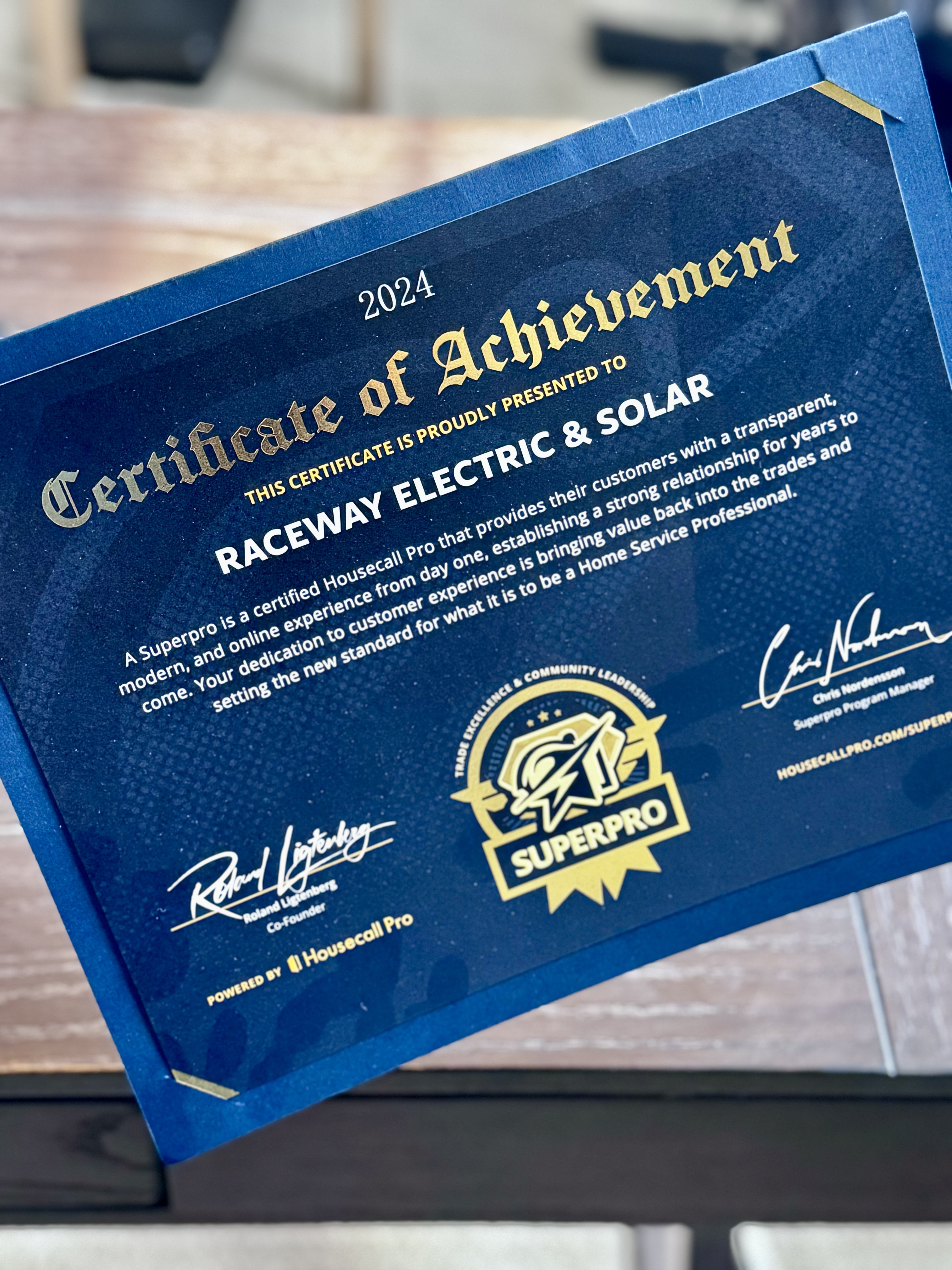 Raceway Electric — Housecall Pro SuperPro recognition, 2024